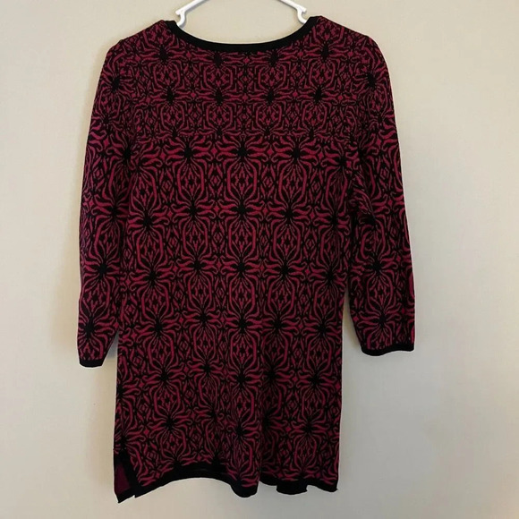 Kim Rogers Womens Red Black Sweater Tunic Large Knit Geometric Slit Long Sleeve - Picture 7 of 7